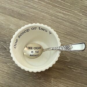 Mud Pie Cream Ice Cream Bowl with Silver Spoon